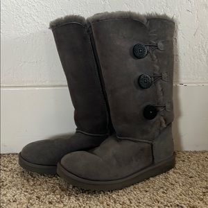 Grey Ugg Boots- Tall Button up